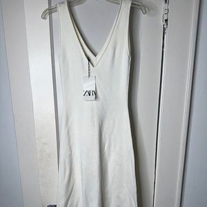 Zara Ivory Cream Knit Rib Midi Dress Size Small NWT